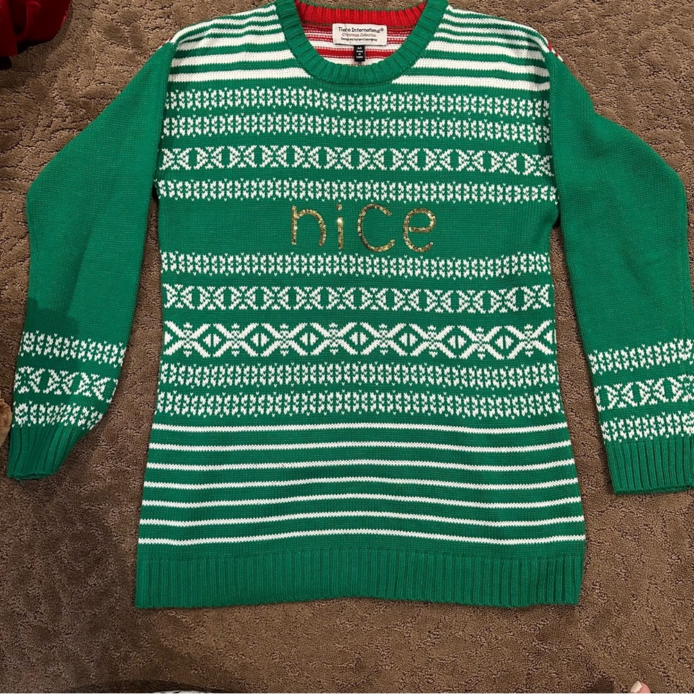 Tiara international women’s green ugly Christmas sweater Sz M EUC